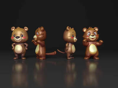 Cute Brown Reptile Figurines In Different Poses On Black Background With Reflection 3d model