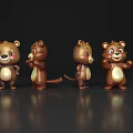 Cute Brown Reptile Figurines In Different Poses On Black Background With Reflection