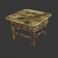 Vintage Wooden Coffee Table with Worn Surface Texture and Single Drawer Design Sturdy Four Legs