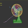 Minimalist Table Fan With Green Base Blue Blades And Pink Cord
