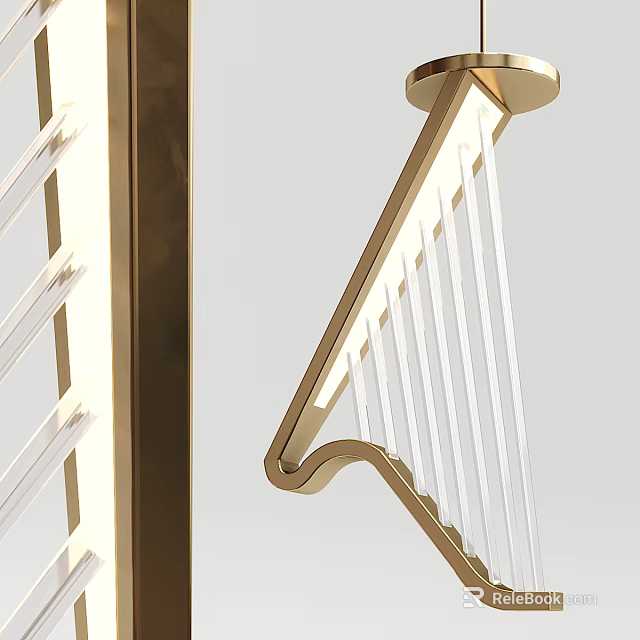 Elegant Modern Gold Frame Chandelier With Transparent Acrylic Strips For Interior Design 3d model 