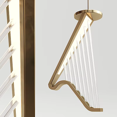 Elegant Modern Gold Frame Chandelier With Transparent Acrylic Strips For Interior Design 3d model