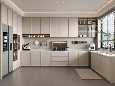Elegant Modern Kitchen Interior Design With Light Cabinetry Countertops And Appliances 3d model