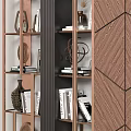 Modern Wooden Decorative Cabinet With Books Decorative Items And Geometric Pattern Design