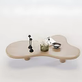 Light Wood Cloud Shaped Coffee Table With Decorative Vase Dried Grass And Tray 3d model