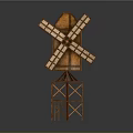 Wooden Windmill Model With Rotating Blades And Tower Base Structure
