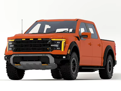 Orange Off Road Pickup Truck With Bold Front Grille And Large Tires 3d model