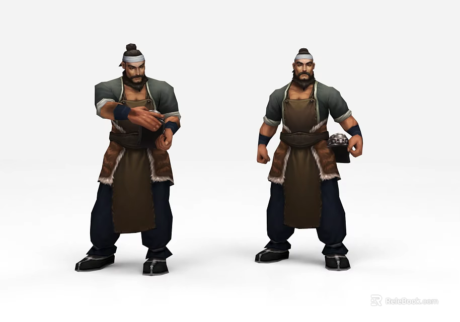 Game Movie Characters Male Wearing Headscarf Aprons Standing In Different Poses With Tools 3d model 