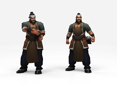 Game Movie Characters Male Wearing Headscarf Aprons Standing In Different Poses With Tools 3d model