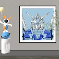Abstract Painting Featuring Blue and Gray Robot Head and Upper Body as Decorative Modern Art