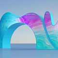 Wavy Blue Purple Gradient Archway With Shiny Glass Like Surface And Soft Lighting