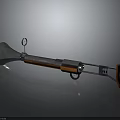 Vintage Metallic Weapon With Shiny Surface Wooden Grip Tubular Structure And Sights