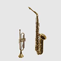 Golden Brass Musical Instruments Including Saxophone And Trumpet Display Set