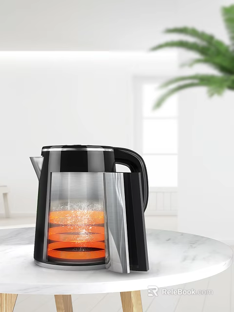 Modern Transparent Glass Electric Kettle With Black Handle For Boiling Water In Kitchen 3d model 