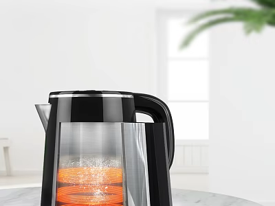 Modern Transparent Glass Electric Kettle With Black Handle For Boiling Water In Kitchen 3d model