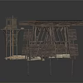 Wooden Elevated Structure With Multiple Levels Railings And Support Beams 3d model