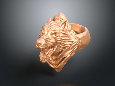 Unique Copper Colored Wolf Head Ring With Open Mouth And Mane Detail 3d model