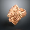 Unique Copper Colored Wolf Head Ring With Open Mouth And Mane Detail