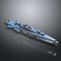 Detailed Blue Warship Model With Deck Structures On Dark Reflective Surface 3d model