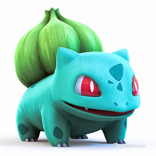 Cute Stuffed Turquoise Doll With Big Red Eyes Green Bulb Like Back And Dark Spots 3d model 