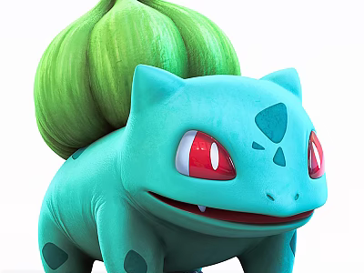 Cute Stuffed Turquoise Doll With Big Red Eyes Green Bulb Like Back And Dark Spots 3d model