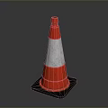 Red And White Striped Traffic Cone With Black Base On Dark Surface 3d model
