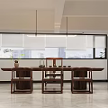 Modern Office Interior With Wooden Wall Panel Large Conference Table And Green Plants Hanging Lights