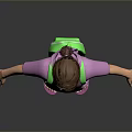 Young Woman Wearing Purple Hoodie Gray Shorts Pink Flip Flops And Green Backpack