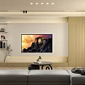Modern Living Room Interior Design With TV Wooden Backdrop And Gray Sofa