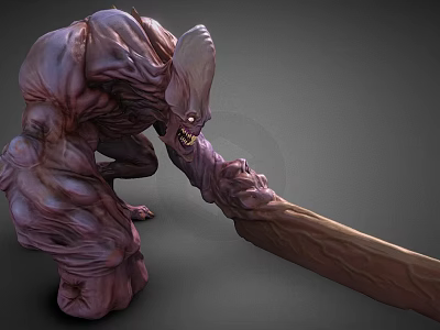 Fierce Monster Character With Muscular Body Giant Arm And Sharp Weapon 3d model