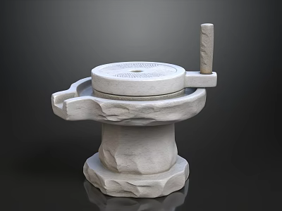 White Stone Mill With Millstone Handle And Irregular Stone Base On Black Background 3d model