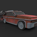 Rusty Old Red Vintage Car With Spare Tires Mounted On Roof