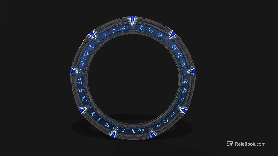 Cartoon Scene Circular Decorative Ring With Blue White Ornate Patterns On Black Background 3d model 