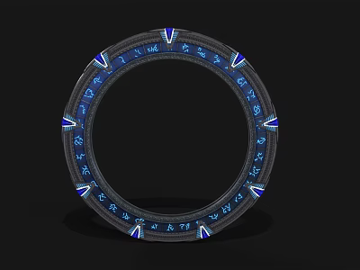 Cartoon Scene Circular Decorative Ring With Blue White Ornate Patterns On Black Background 3d model