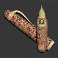 Colorful Spotted Pens with Red Yellow Patterns and Golden Tip Decorative Writing Stationery
