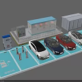 Electric Vehicle Charging Station with Multiple Parking Bays and Charging Piles for Cars