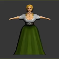 3D Rendered Female Character In Traditional Costume With Blond Braids And Green Skirt