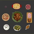 Roast Chicken Dish Served With Brussels Sprouts Sauce Dessert And Wine Glass On Table