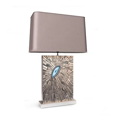 Modern Table Lamp With Light Gray Fabric Shade Radiant Striped Metal Base Blue Oval Accent 3d model