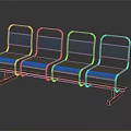 Modern Public Waiting Bench With White Metal Frame And Brown Wooden Seats