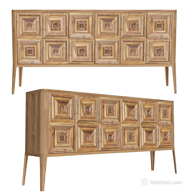 Wooden Console Table And Sideboard Design With Geometric Carved Patterns For Entryway 3d model