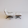 Modern White Lounge Chair with Matching Ottoman and Black Metal Base