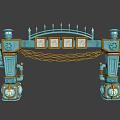 Ornate Blue And Gold Decorative Archway With Pillars Lanterns And Chains