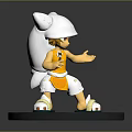 Cartoon Game Movie Character 3D Model With White Hat Yellow Top Outstretched Hand Gray Base