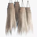 Natural Rattan Chandeliers Hanging Layered Design With Light Brown Fringe For Home Decor