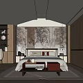 Modern Chinese Bedroom Interior With Wooden Wardrobe Decorative Wall Art Bedside Lamps And Area Rug