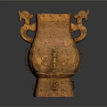 Carved Bronze Square Vessel With Dragon Shaped Handles And Intricate Patterns