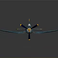 Vintage Blue Aerospace Propeller Aircraft Featuring Star Stripes Emblem And Yellow Tipped Wings Tail