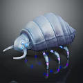 Blue Pill Bug With Glowing Eyes And Purple Legs 3D Model On Black Background