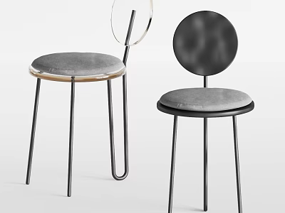 Modern Leisure Chairs With Transparent And Round Backrests Gray Cushions Black Metal Legs 3d model